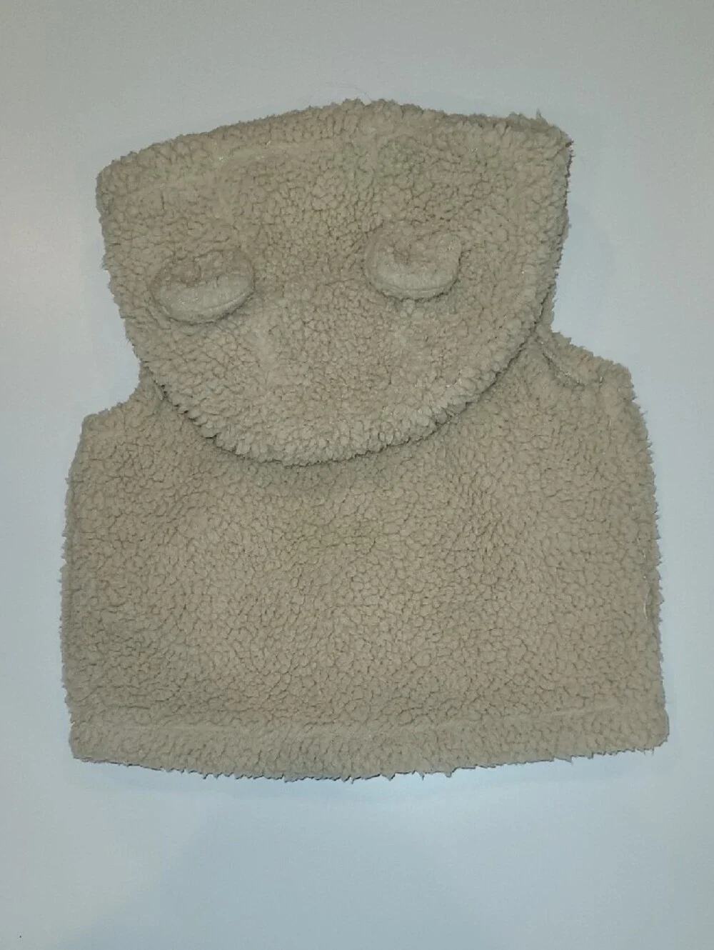 Carters Beige Sherpa Hooded Baby Vest w/ Striped Top & Patterned Leggings.